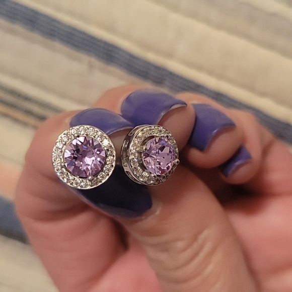 Sterling Silver Stud Earrings with Amethyst Stone Accent NWOT. - Picture 6 of 6